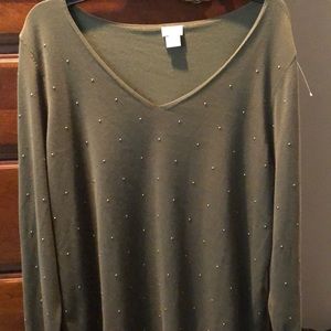 Lovely olive green with gold studs embellished this beautiful soft Chico’s top.